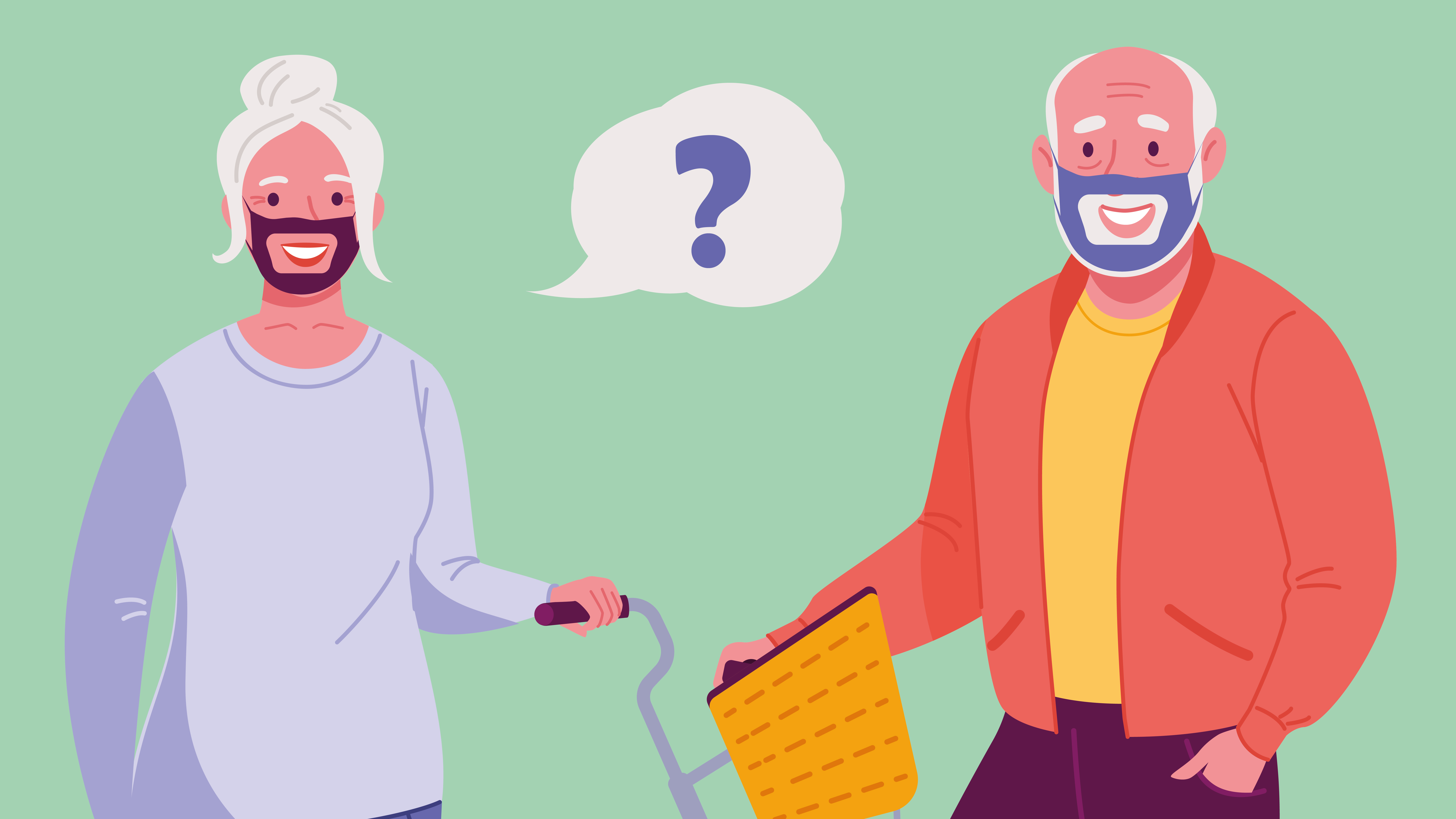 Two older people with a bike and a speech bubble with a question mark,and the image links to a blog post
