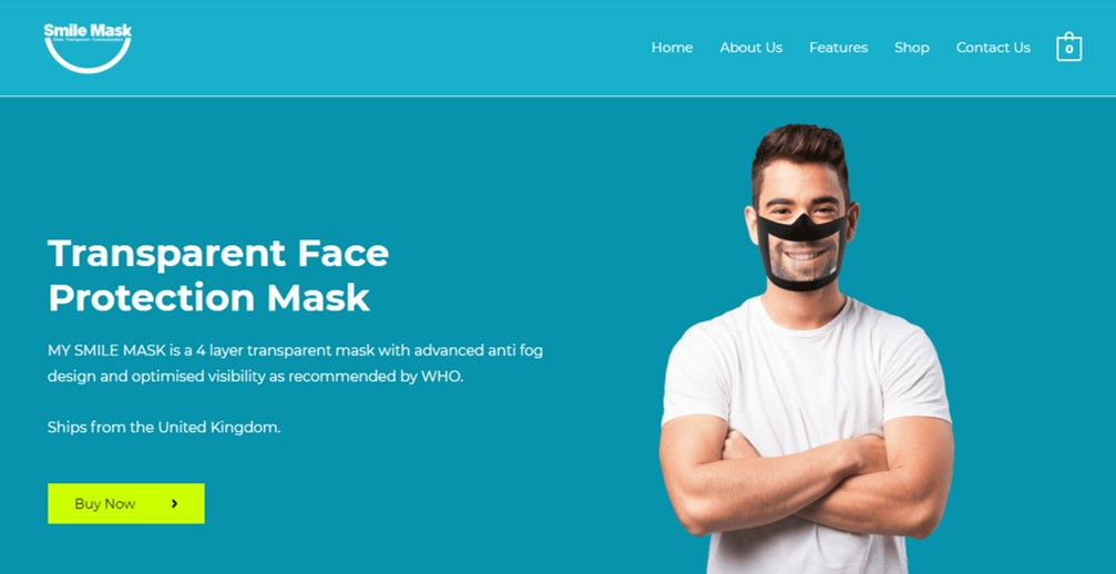 Image of front page of My Smile Mask website